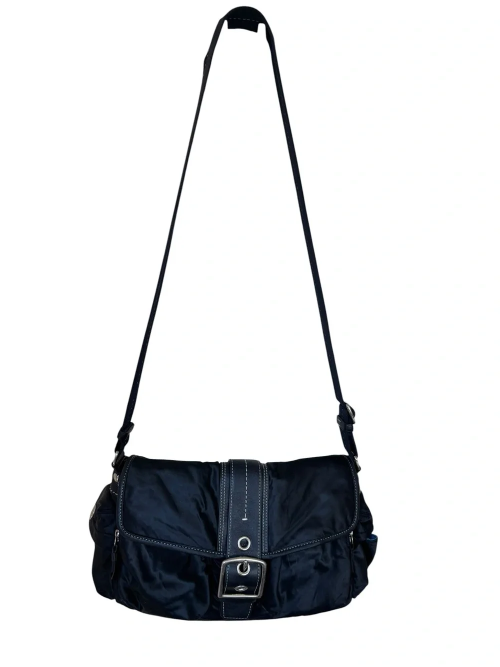 Vintage Coach Black Goth Punk Aesthetic Crossbody with Bright Blue Interior - Picture 3 of 15